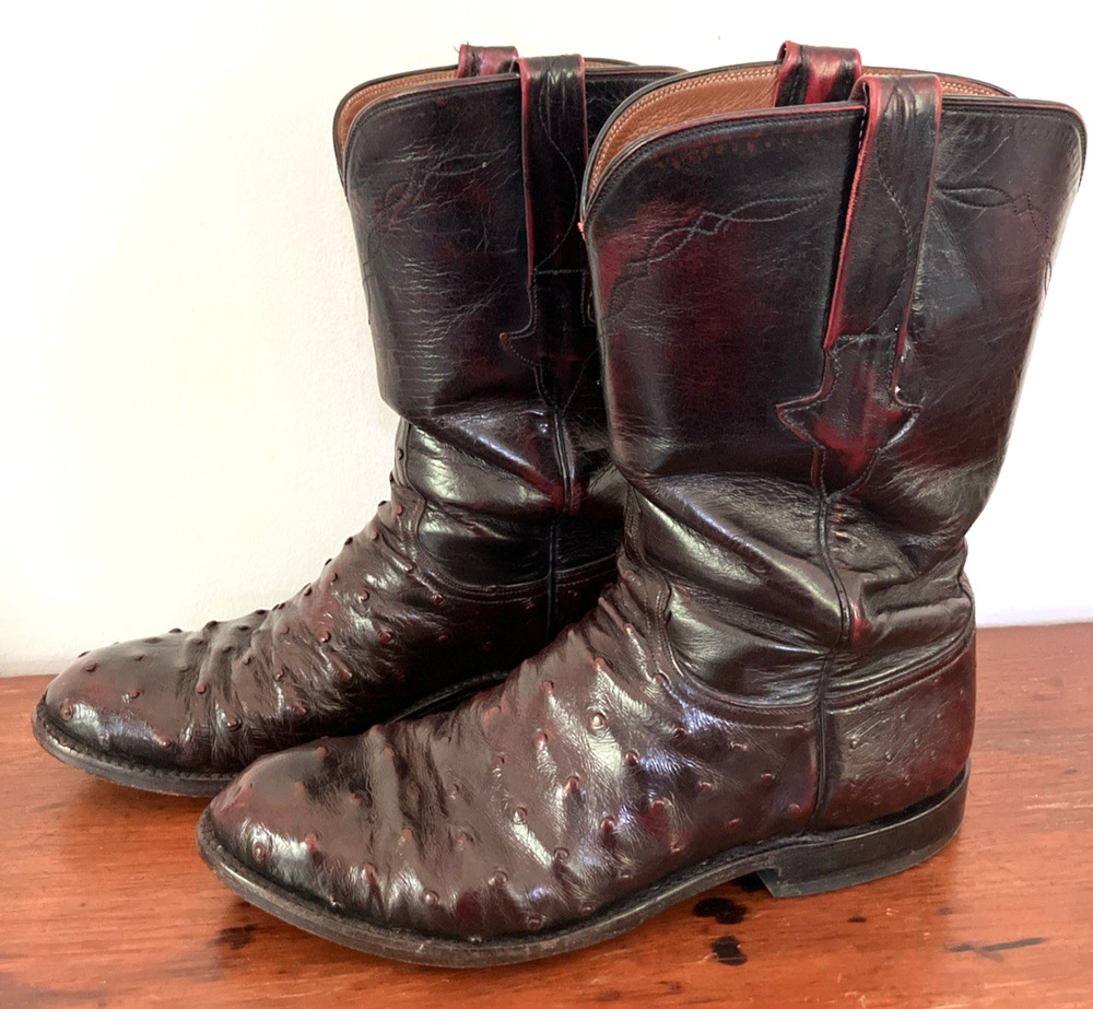 Vtg 90s Lucchese Full Quill Ostrich Black Cherry Cowgirl Cowboy Boots Womens 8B